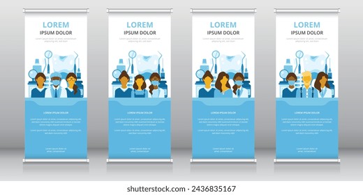 Roll up or retractable banner, standee or X-banner templates ideal for raising awareness of dental conditions and oral hygiene