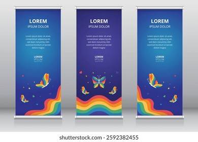 Roll up or retractable banner, standee, X-banner templates for LGBTQ awareness or promotions during pride month