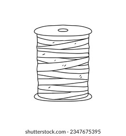 Rollo de cuerda. Estilo de doodle dibujado a mano. Ilustración vectorial aislada en blanco. Colorido de la página.