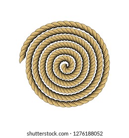 Roll of rope. Rope twisted circle. Isolated vector illustration on white background.