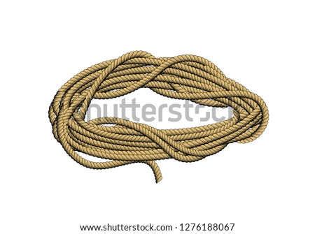 Roll of rope. Rope twisted circle. Isolated vector illustration on white background.