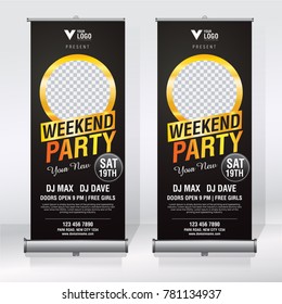 Roll up sale banner design template, abstract background, pull up design, modern x-banner, rectangle size.