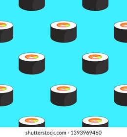 Roll with salmon. Seamless pattern. Traditional japanese food.