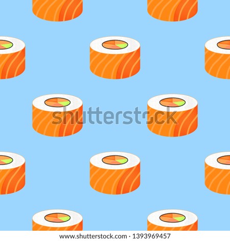 Roll with salmon. Seamless pattern. Traditional japanese food.