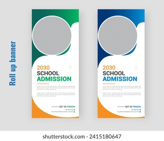 Roll up School admission template design and college banner or dl flyer kids school education study poster

