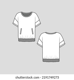 Roll up Sleeve Drop Shoulder Sweatshirt Side Pocket Fashion technical drawing template flat sketch  design