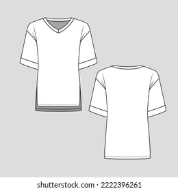 Roll up Sleeve t shirt drop shoulder short sleeve high low hem fashion flat sketch technical drawing template design vector