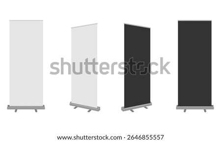 roll up stand banner mockup set vector illustration isolated on white background.