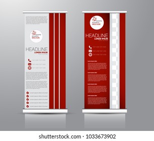 Roll up stand design. Vertical banner template for education, business, presentation, advertisement. Vector illustration. Red color.