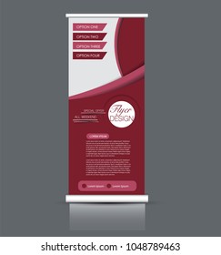 Roll up stand design. Vertical banner template. Vector illustration. Red color.