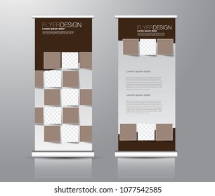 Roll up stand design. Vertical banner template for education, business, presentation, advertisement. Vector illustration. Brown color.