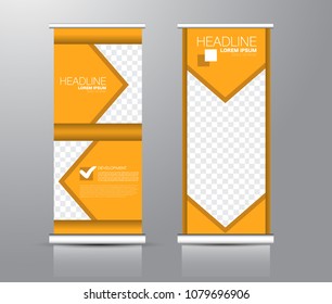 Roll up stand design. Vertical banner template for education, business, presentation, advertisement. Vector illustration. Orange color.