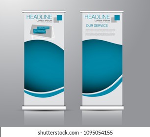 Roll up stand design. Vertical banner template for education, business, presentation, advertisement. Vector illustration. Blue color.