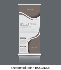 Roll up stand design. Vertical banner template. Vector illustration. Pink and brown color.
