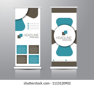 Roll up stand design. Vertical banner template for education, business, presentation, advertisement. Vector illustration. Blue and grey color.