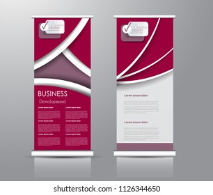 Roll up stand design. Vertical banner template for education, business, presentation, advertisement. Vector illustration. Pink color.
