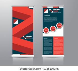 Roll up stand design. Vertical banner template for education, business, presentation, advertisement. Vector illustration. Blue and red color.