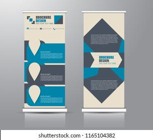 Roll up stand design. Vertical banner template for education, business, presentation, advertisement. Vector illustration. Blue color.