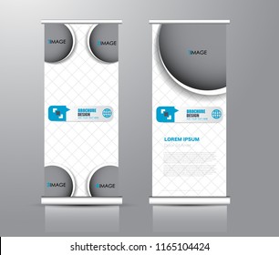 Roll up stand design. Vertical banner template for education, business, presentation, advertisement. Vector illustration. Blue color.