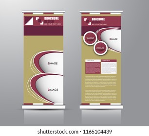 Roll up stand design. Vertical banner template for education, business, presentation, advertisement. Vector illustration. Green and red color.