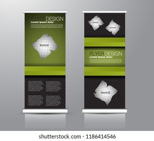 Roll up stand design. Vertical banner template for education, business, presentation, advertisement. Vector illustration. Black and green color.
