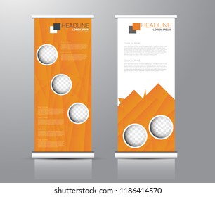 Roll up stand design. Vertical banner template for education, business, presentation, advertisement. Vector illustration. Orange color.