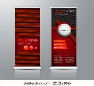 Roll up stand design. Vertical banner template for education, business, presentation, advertisement. Vector illustration. Black and red color.