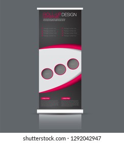 Roll up stand design. Vertical banner template. Vector illustration. Red and black color.