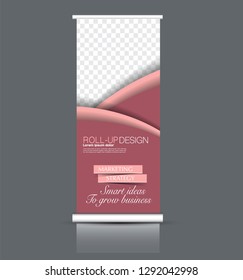 Roll up stand design. Vertical banner template. Vector illustration. Red color.