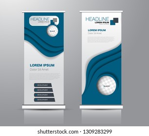 Roll up stand design. Vertical banner template for education, business, presentation, advertisement. Vector illustration. Blue color.