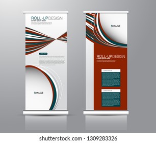 Roll up stand design. Vertical banner template for education, business, presentation, advertisement. Vector illustration. Red and green color.