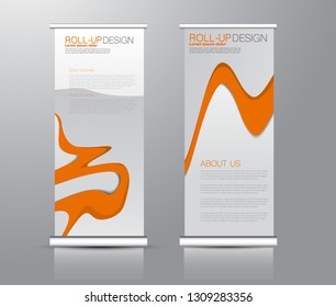 Roll up stand design. Vertical banner template for education, business, presentation, advertisement. Vector illustration. Orange color.