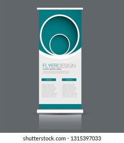 Roll up stand design. Vertical banner template. Vector illustration. Green color.