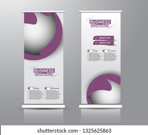 Roll up stand design. Vertical banner template for education, business, presentation, advertisement. Vector illustration. Purple color.