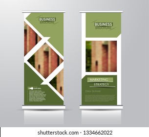 Roll up stand design. Vertical banner template for education, business, presentation, advertisement. Vector illustration. Green color.