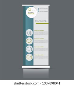 Roll up stand design. Vertical banner template. Vector illustration. Green color.