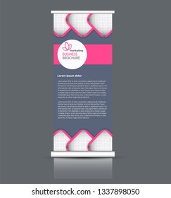 Roll up stand design. Vertical banner template. Vector illustration. Pink and grey color.