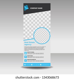 Roll up stand design. Vertical banner template for education, business, presentation, advertisement.
