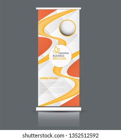 Roll up stand design. Vertical banner template. Vector illustration. Orange color.