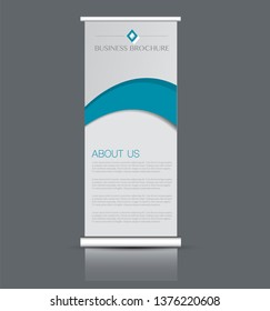 Roll up stand design. Vertical banner template. Vector illustration. Blue color.