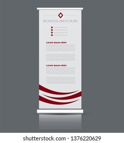 Roll up stand design. Vertical banner template. Vector illustration. Red color.