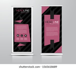 Roll up stand design. Vertical banner template for education, business, presentation, advertisement. Vector illustration. Black and pink color.