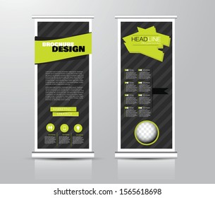 Roll up stand design. Vertical banner template for education, business, presentation, advertisement. Vector illustration. Black and green color.