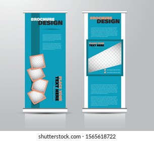 Roll up stand design. Vertical banner template for education, business, presentation, advertisement. Vector illustration. Blue color.