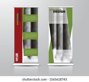 Roll up stand design. Vertical banner template for education, business, presentation, advertisement. Vector illustration. Red and green color.
