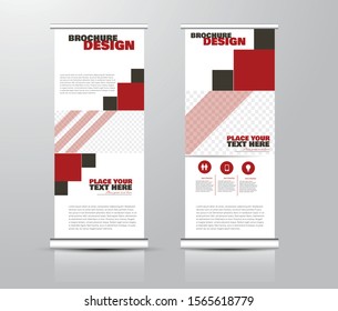 Roll up stand design. Vertical banner template for education, business, presentation, advertisement. Vector illustration. Red and brown color.