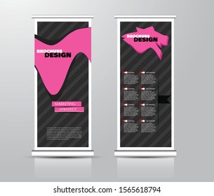 Roll up stand design. Vertical banner template for education, business, presentation, advertisement. Vector illustration. Black and pink color.