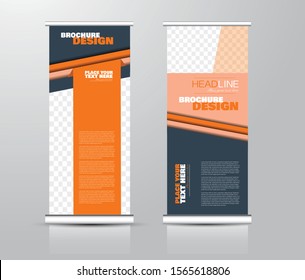 Roll up stand design. Vertical banner template for education, business, presentation, advertisement. Vector illustration. Orange color.