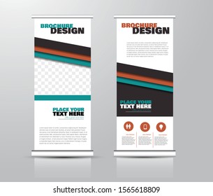 Roll up stand design. Vertical banner template for education, business, presentation, advertisement. Vector illustration. Red and green color.