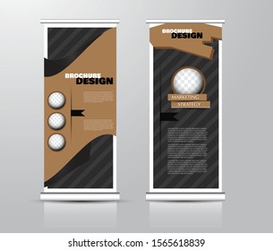 Roll up stand design. Vertical banner template for education, business, presentation, advertisement. Vector illustration. Black and brown color.